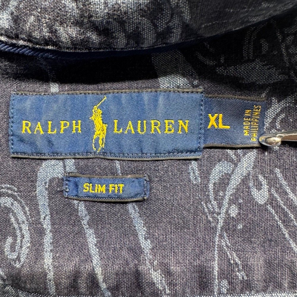 Ralph Lauren Mens XL Slim Fit Koi Fish Print Button Down Shirt Blue Short Sleeve - Picture 6 of 6